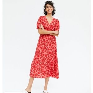 NEW LOOK Red Floral Tiered Wrap Midi Dress